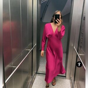 Zara pink satin effect midi dress